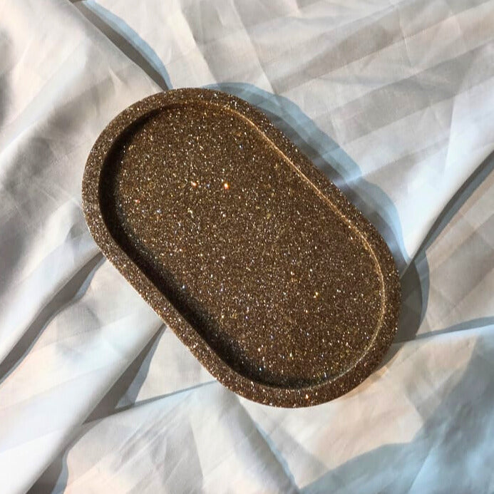 Golden Sparkle Resin Trinket Tray – Luxe Handmade Organizer