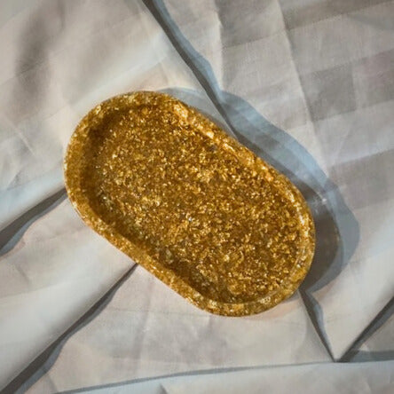 Golden Crushed Foil Resin Trinket Tray – Oval Accent Dish
