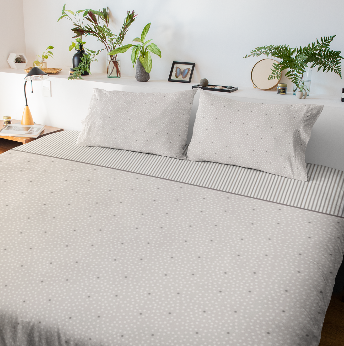 Luna Dot Grey Bedsheet Set