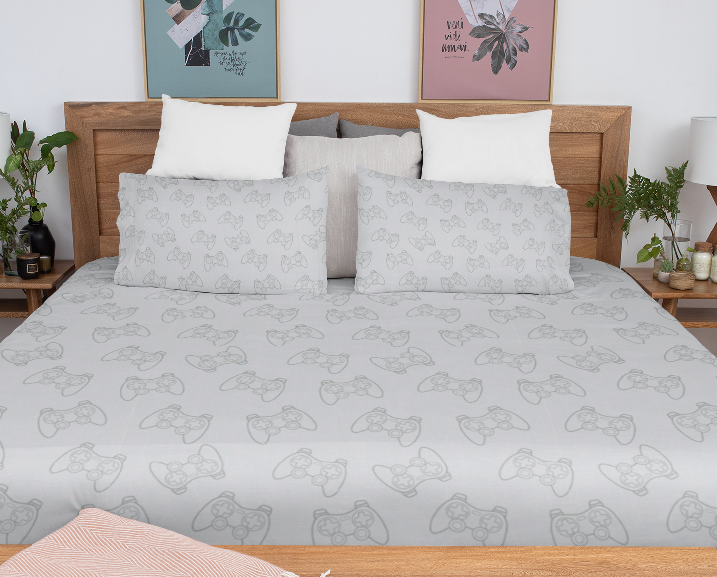 Game Mode – Grey Controller Print Flat Sheet Bedding Set