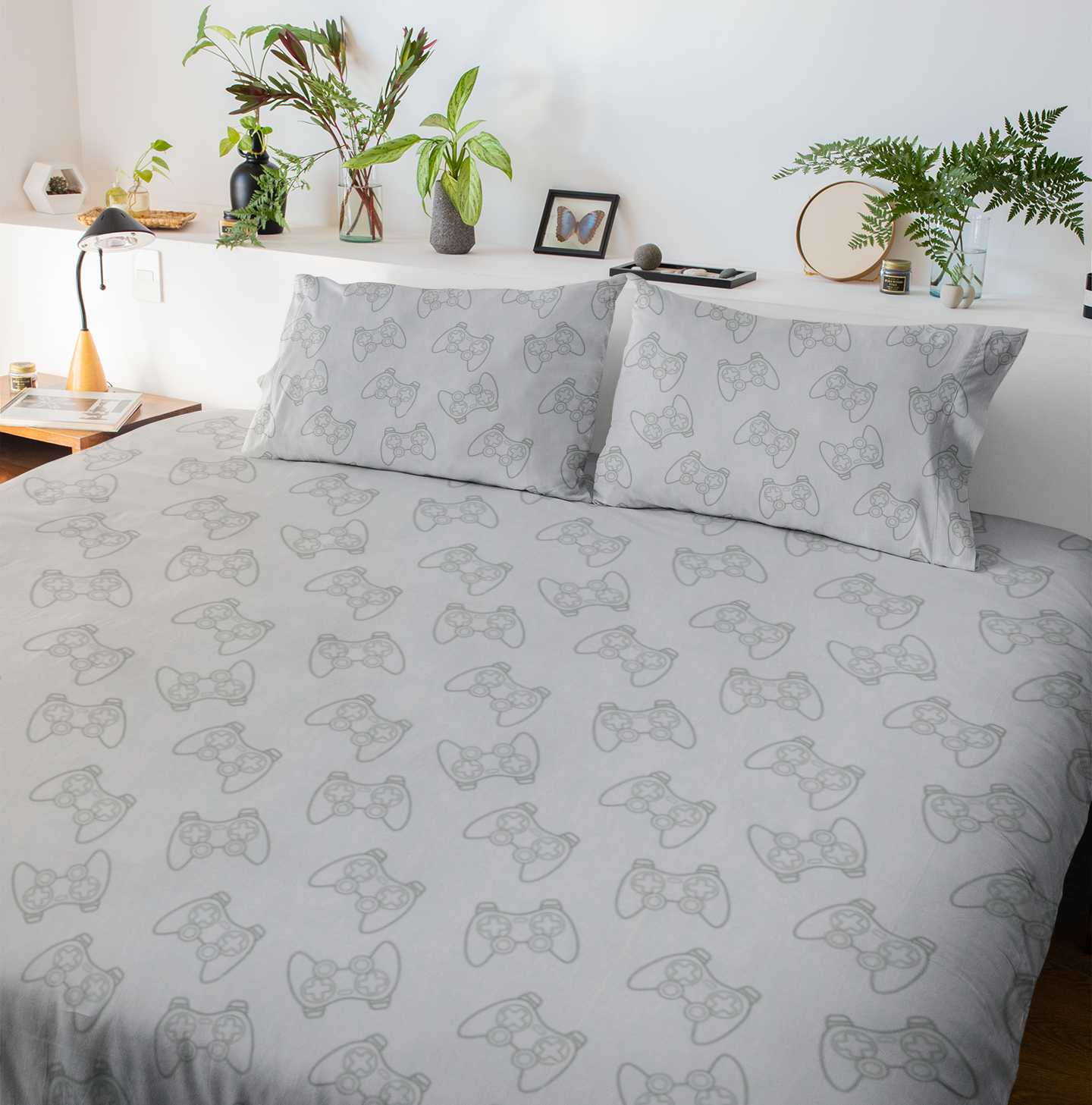 Game Mode – Grey Controller Print Flat Sheet Bedding Set