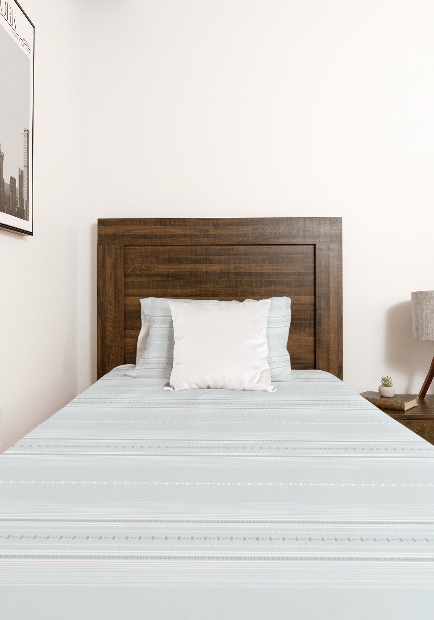 Soft Sky Blue Striped Cotton Bedding Set