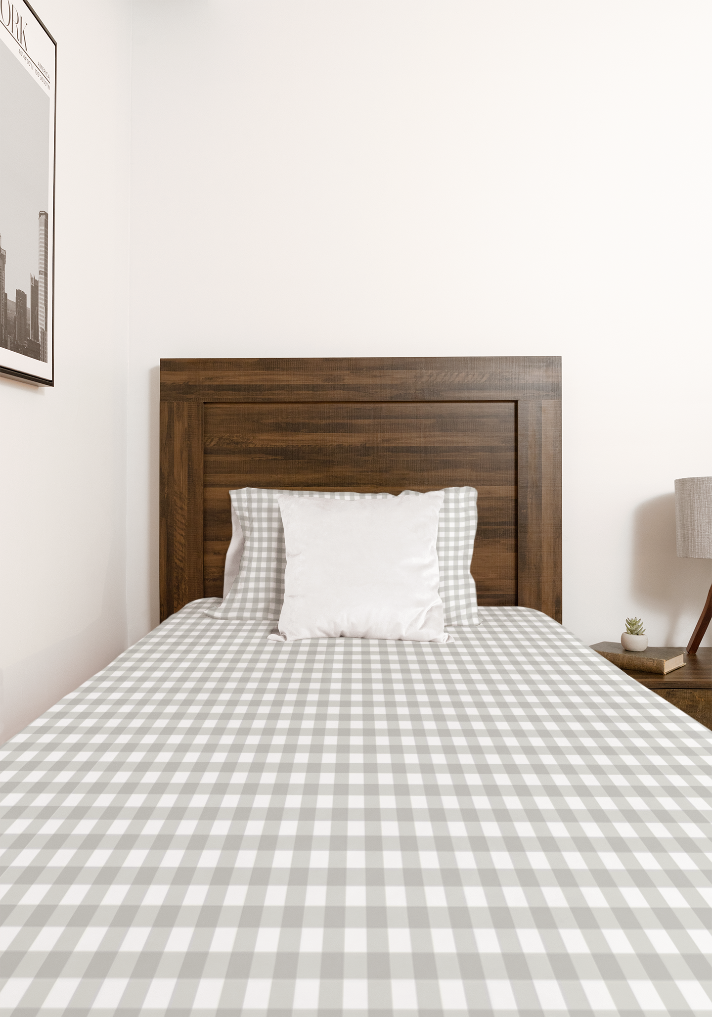 Elegant Grey Gingham Cotton Bedding Set