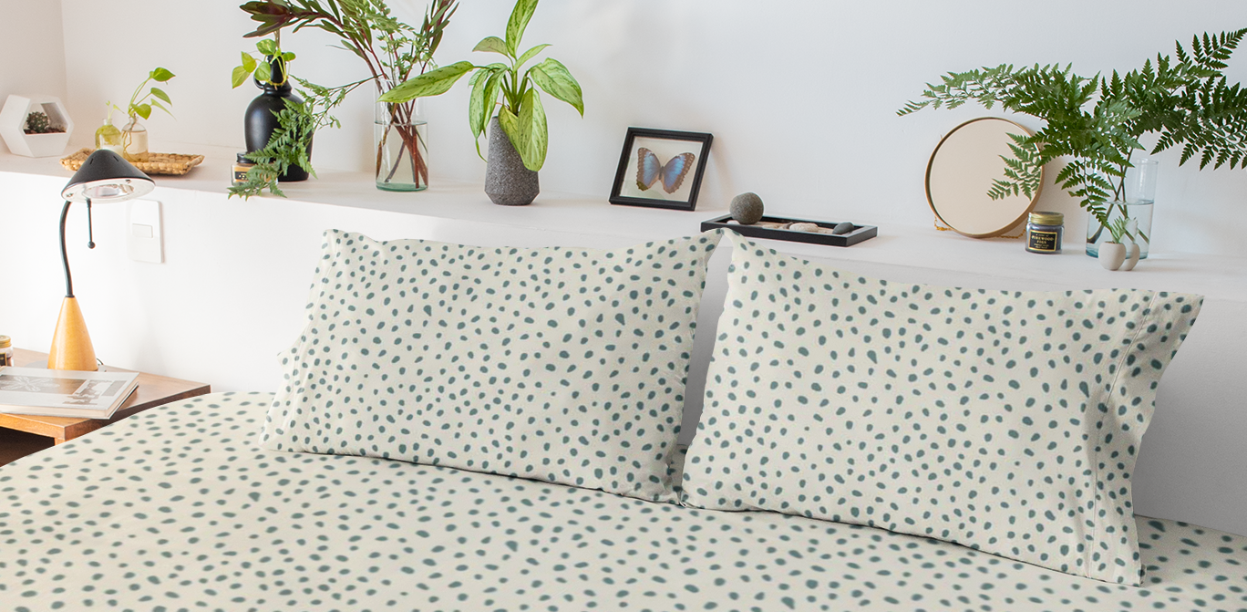 Jasmine Seeds Cotton Bedsheet Set – Tranquil Dots Edition