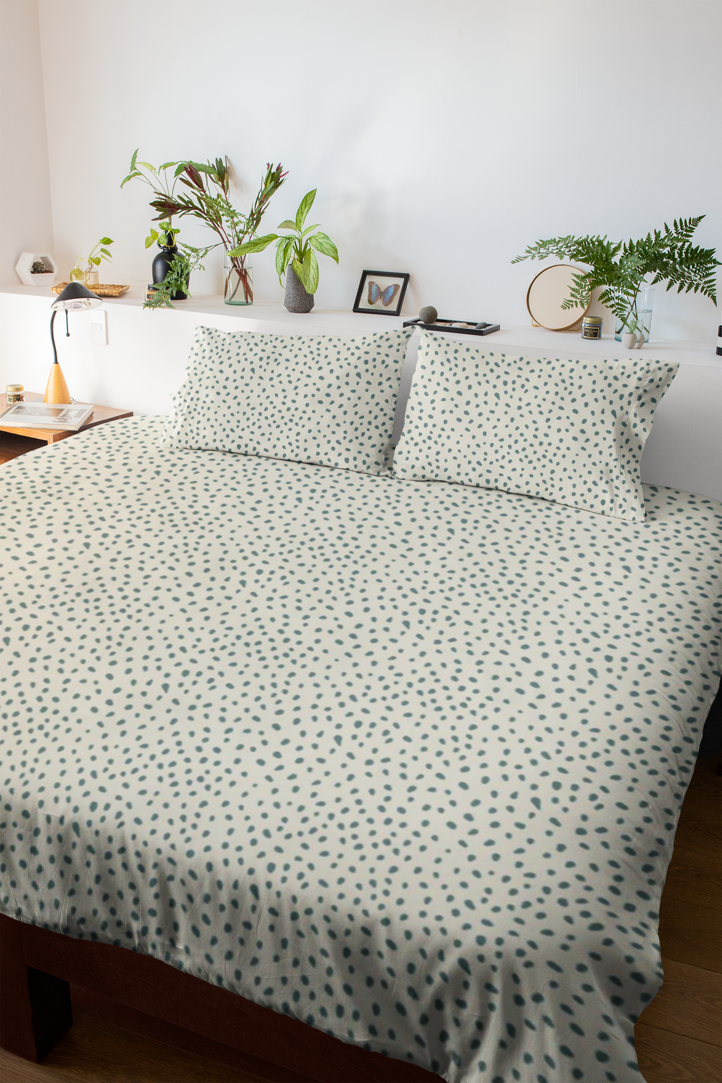 Jasmine Seeds Cotton Bedsheet Set – Tranquil Dots Edition