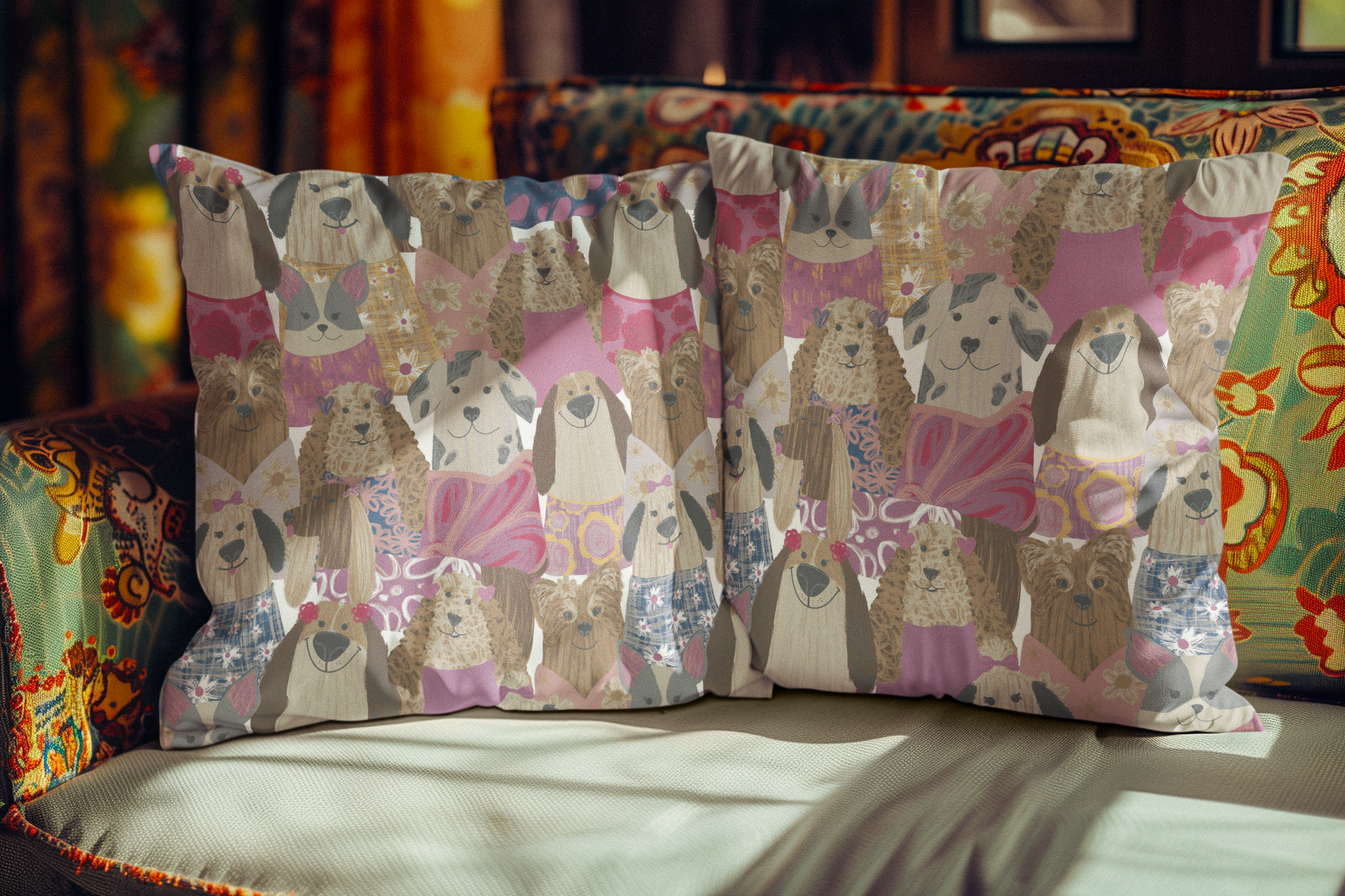 Whimsical Dogs Decorative Cushion Set