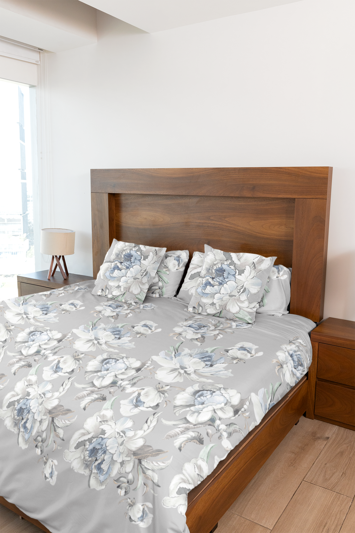 Winter Bloom Grey Floral Bedsheet Set
