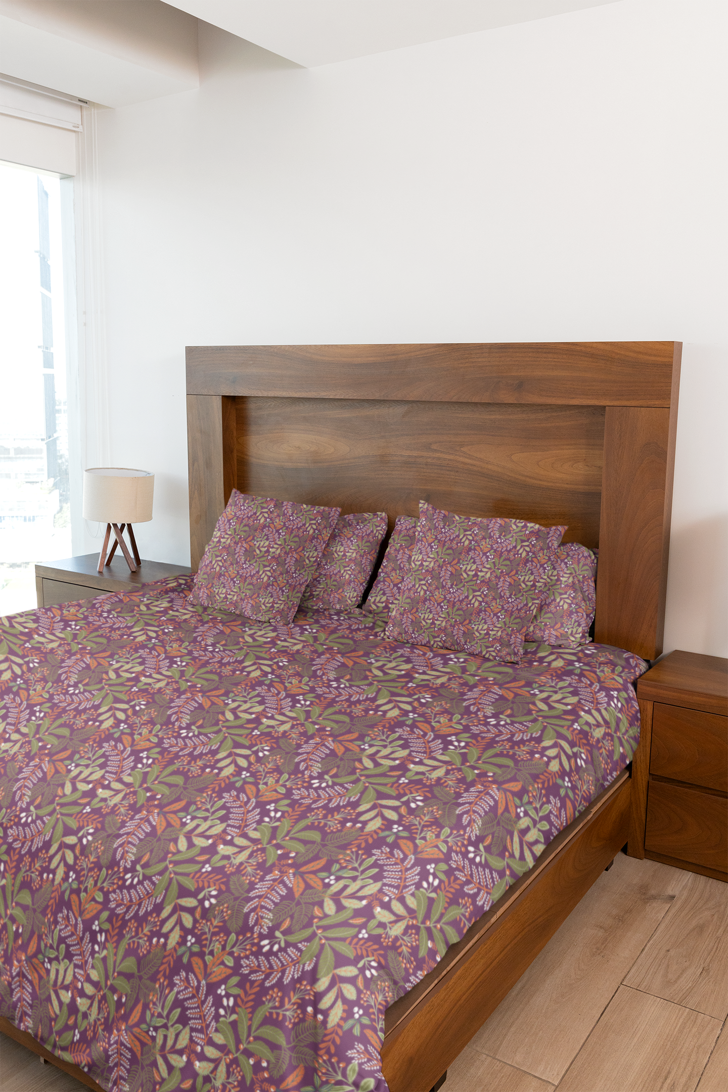 Botanical Bliss Flat Sheet Set – Purple Leaf Print