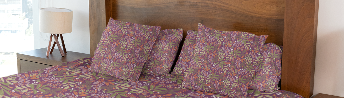 Botanical Bliss Flat Sheet Set – Purple Leaf Print