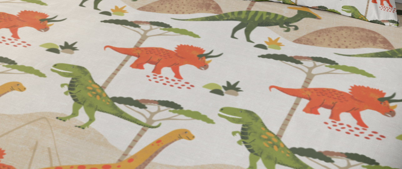 Colorful Cartoon Dinosaur Bedsheet Set
