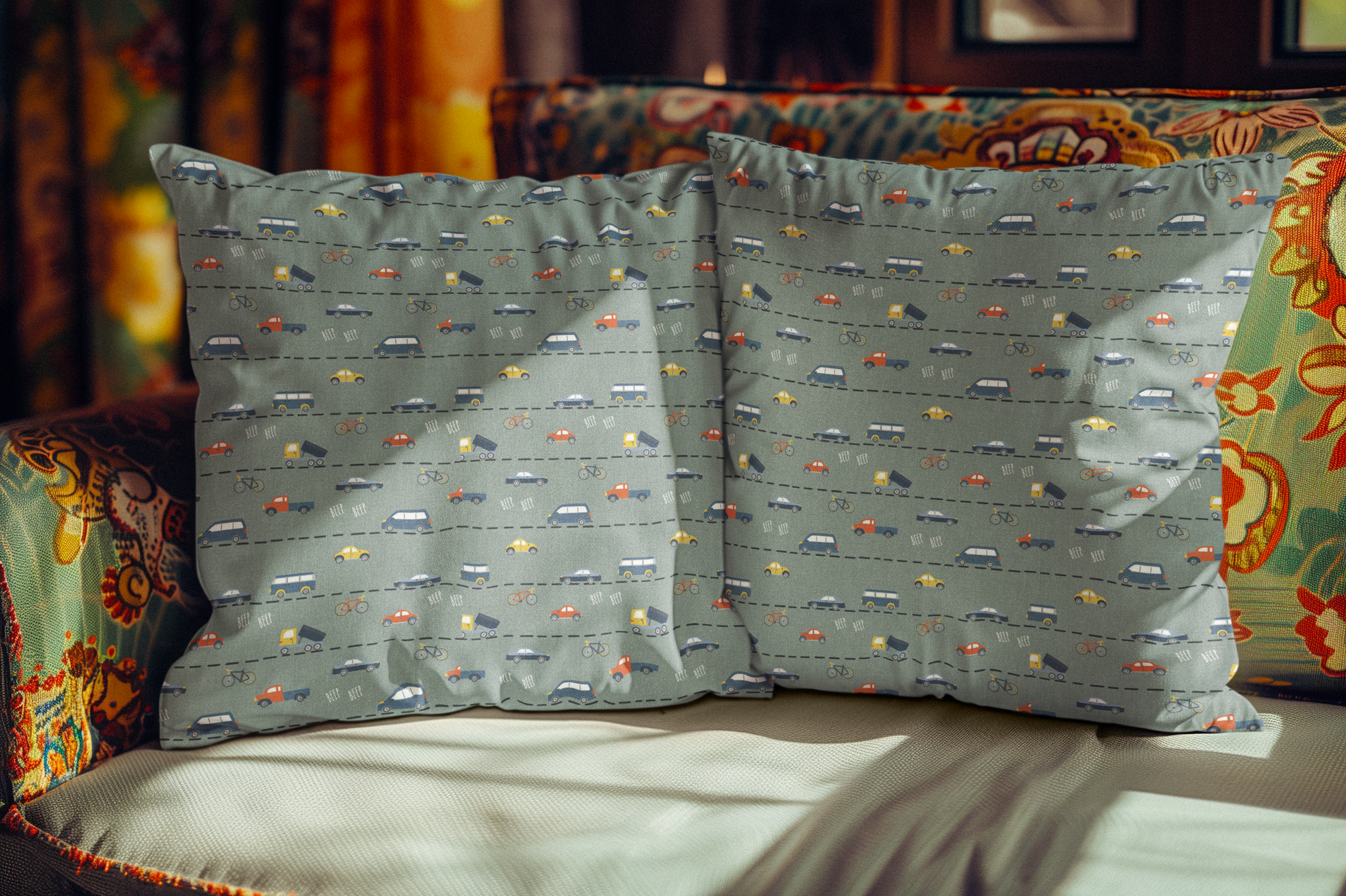 Traffic Jam Themed Cushion Set