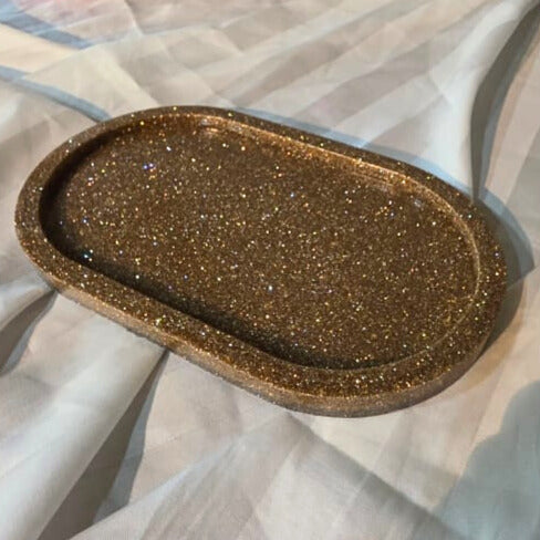 Golden Sparkle Resin Trinket Tray – Luxe Handmade Organizer