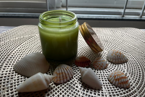 Bergamot Water and Jasmine Scented Candle in Frosted Amber Jar