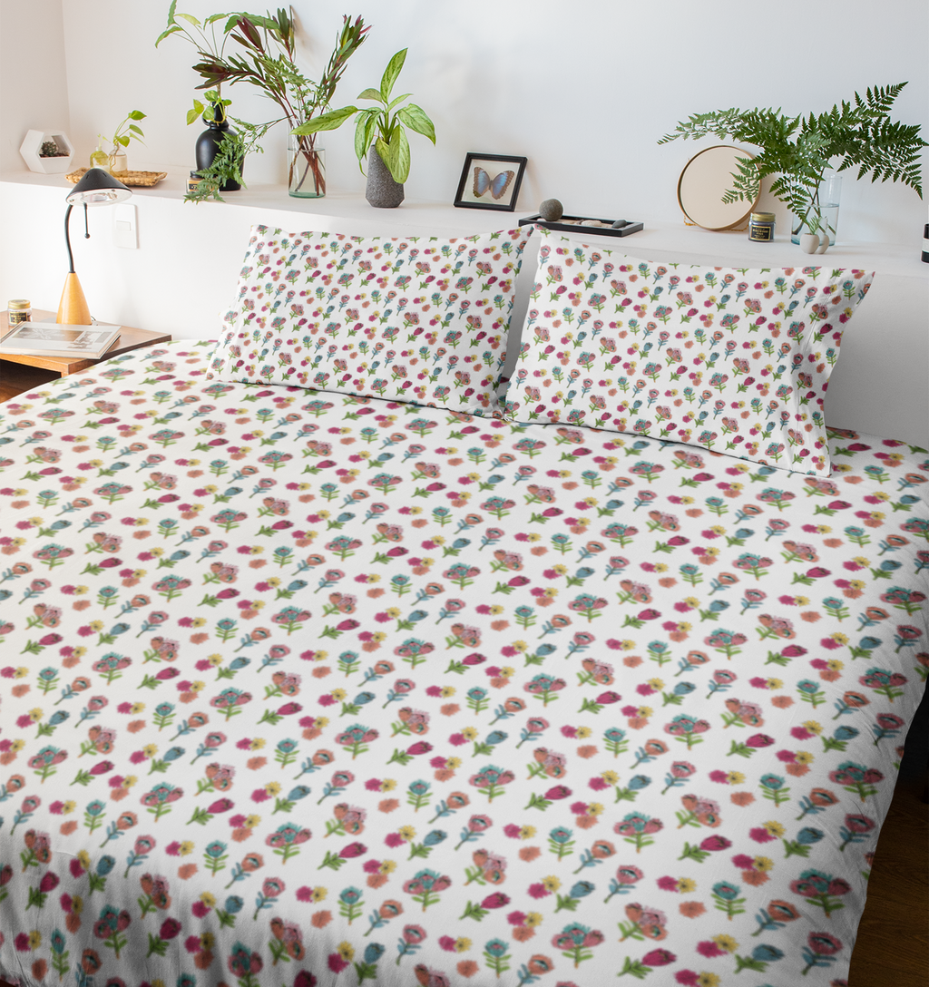 Spring Meadow - Multicolor Floral Print Bedding Set