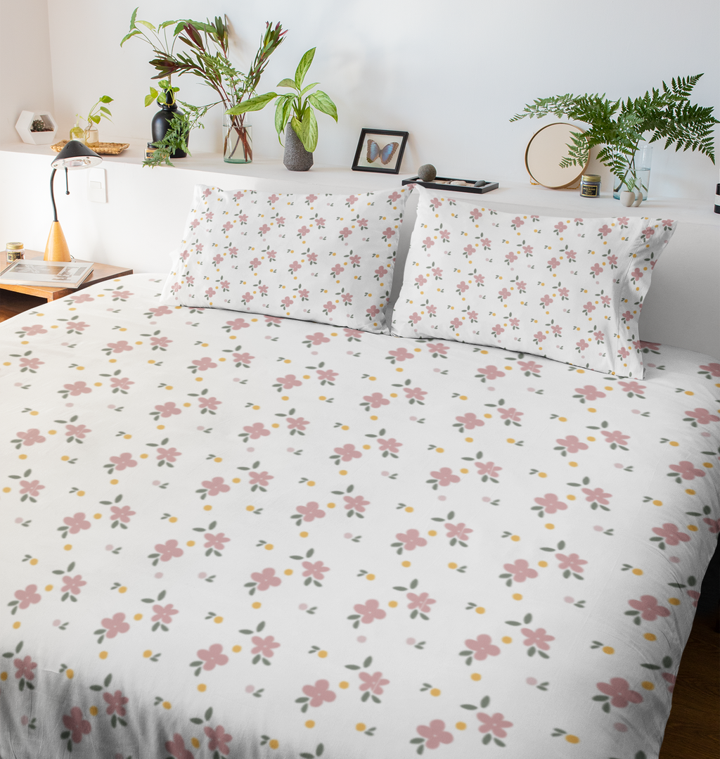 Blush Bloom – Minimal Daisy Print Flat Sheet Bedding Set