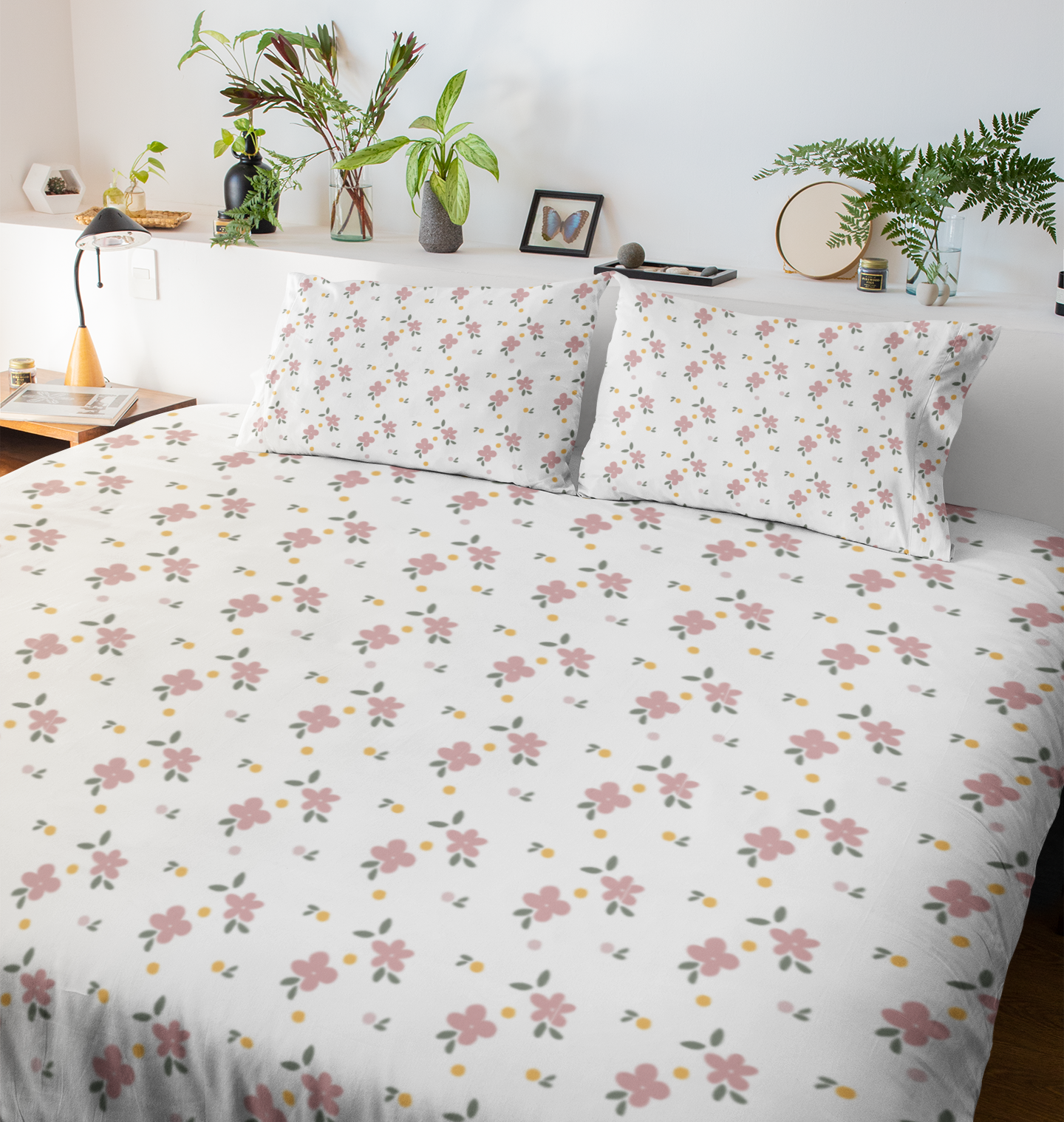 Blush Bloom – Minimal Daisy Print Flat Sheet Bedding Set