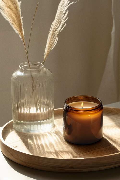 Amber & Oud Scented Candle in Frosted Amber Jar