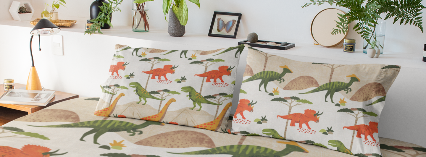 Colorful Cartoon Dinosaur Bedsheet Set