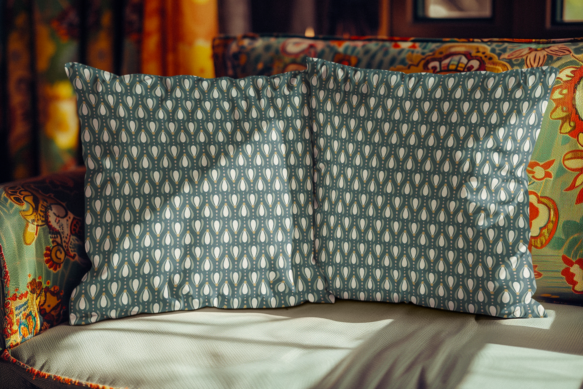 Title: Vintage Teardrop Pattern Cushions