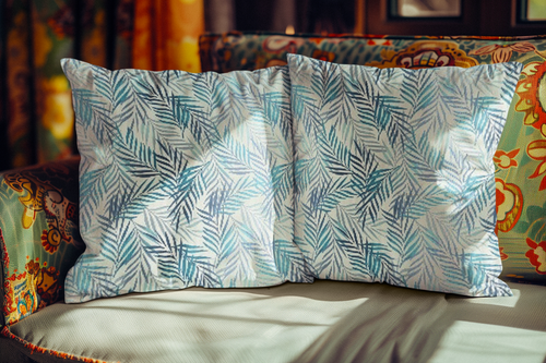 Aqua Palm Leaf Cushion Covers
